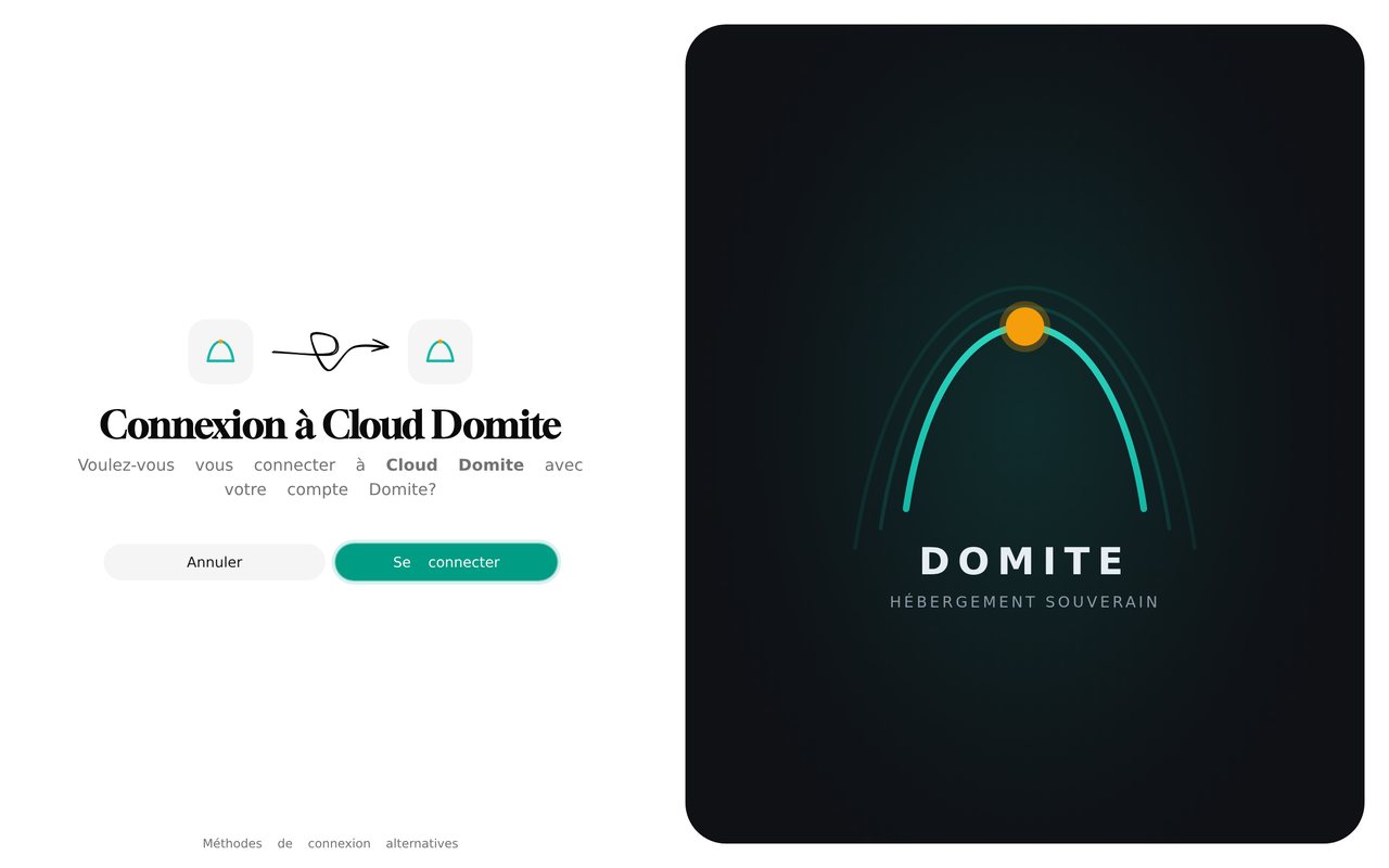 Écran de connexion sécurisé de Cloud Domite