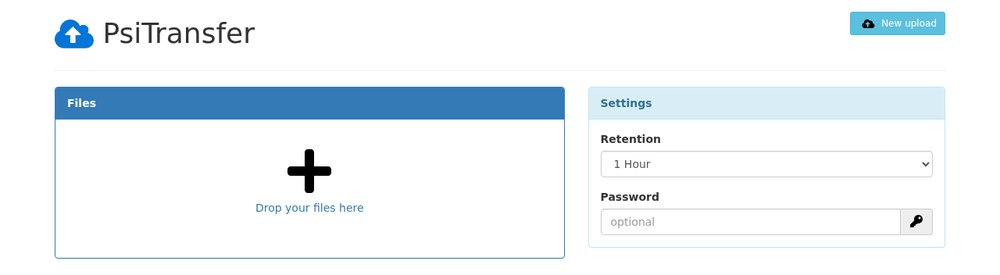 Interface PsiTransfer — instance hébergée par Domite